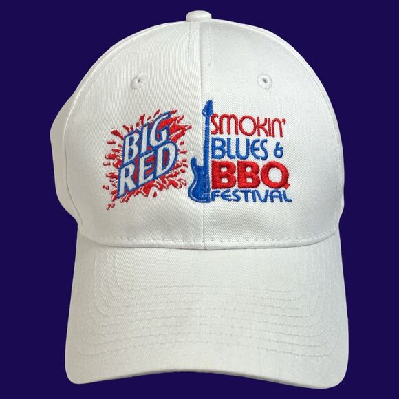 Y2K Big Red Smokin' Blues BBQ Festival White Red Blue Baseball Cap Hat OS Unisex - Picture 8 of 8